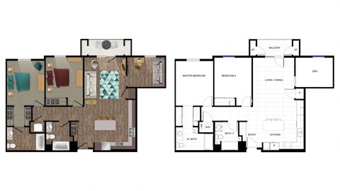 Floor plan for 2 beds, 2 baths, 1110 sqft